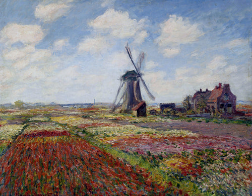 Campos de tulipas com o moinho de vento Rijnsburg (Claude Monet) - Reprodução com Qualidade Museu