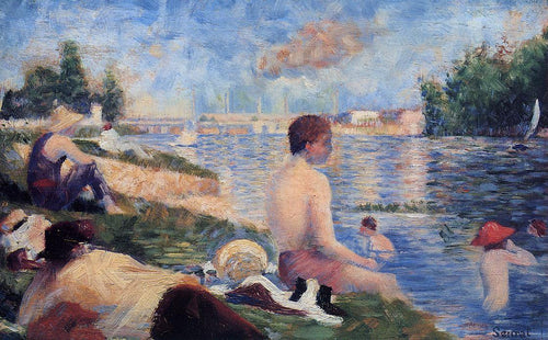 Estudo final para tomar banho em Asnières (Georges Seurat) - Reprodução com Qualidade Museu