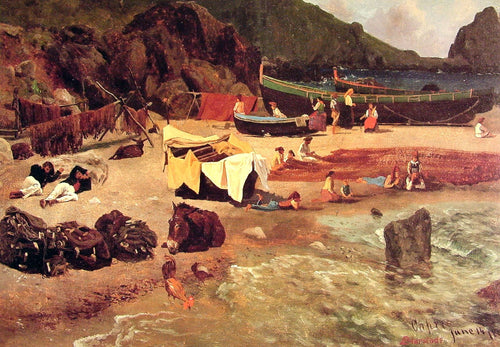 Barcos pesqueiros em Capri (Albert Bierstadt) - Reprodução com Qualidade Museu