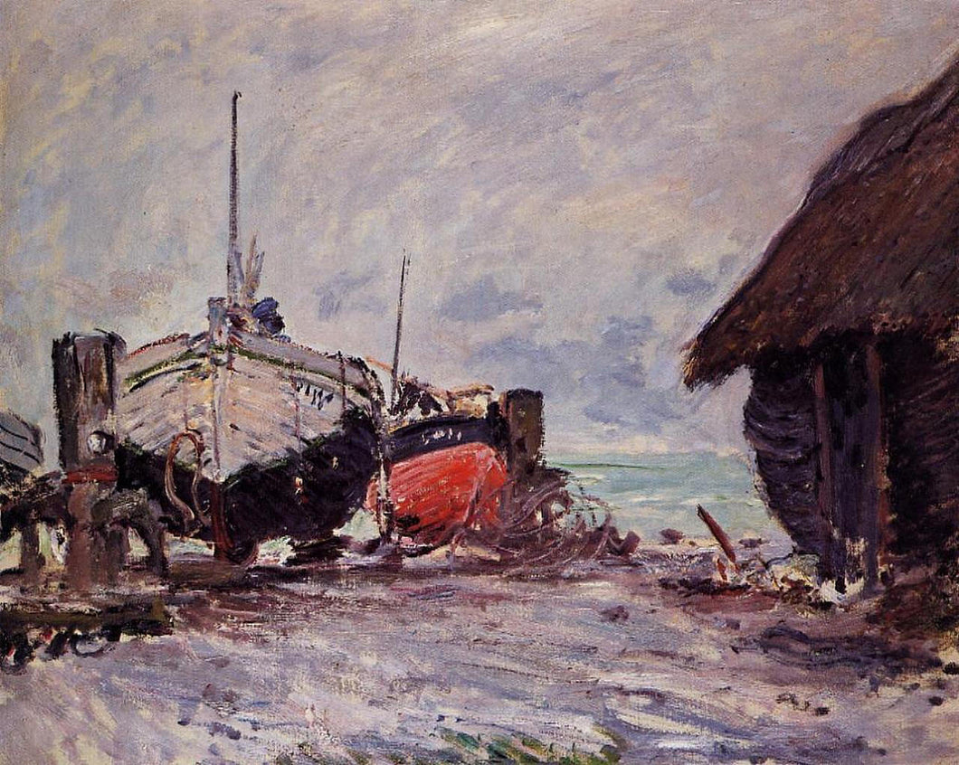 Barcos pesqueiros em Etretat (Claude Monet) - Reprodução com Qualidade Museu