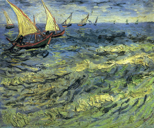 Barcos pesqueiros no mar (Vincent Van Gogh) - Reprodução com Qualidade Museu