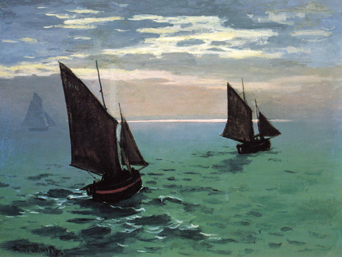 Barcos pesqueiros no mar (Claude Monet) - Reprodução com Qualidade Museu