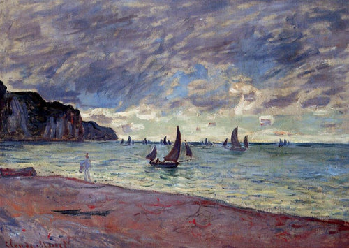 Barcos de pesca na praia e nos penhascos de Pourville (Claude Monet) - Reprodução com Qualidade Museu