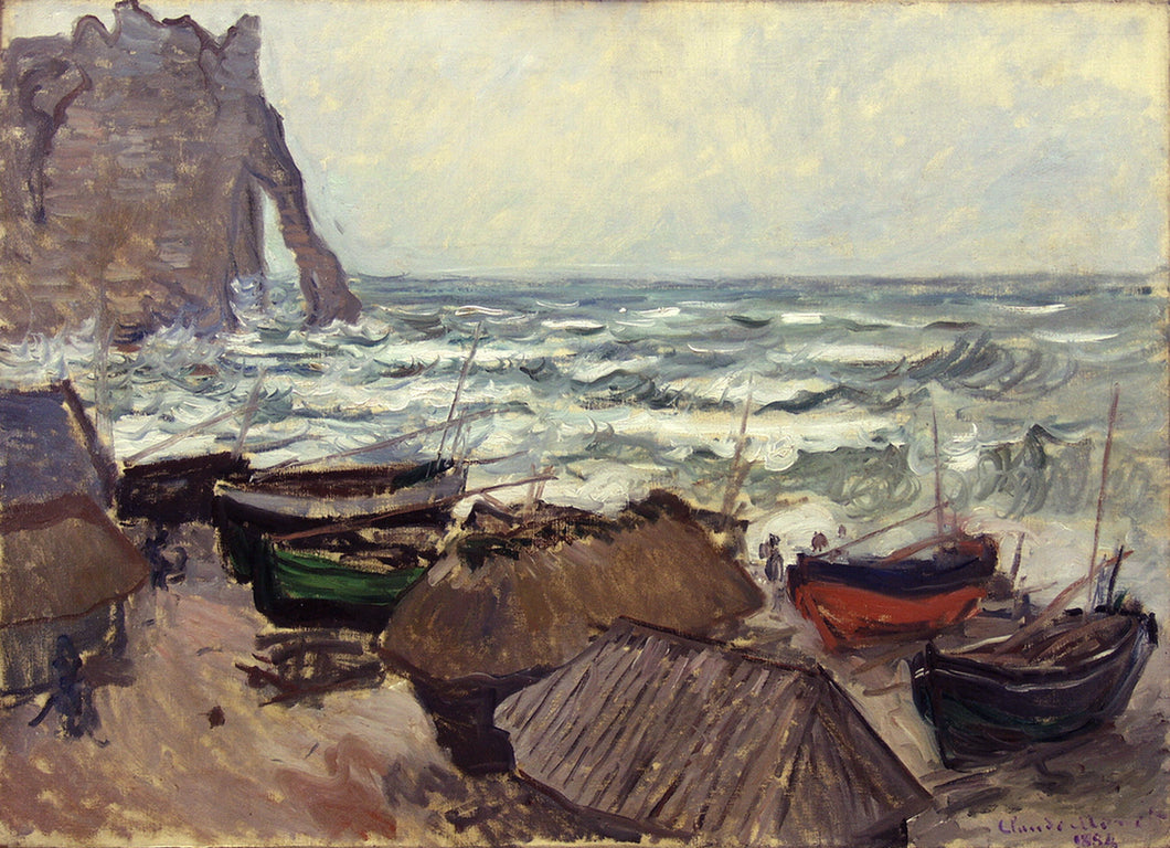 Barcos de pesca na praia de Etretat (Claude Monet) - Reprodução com Qualidade Museu