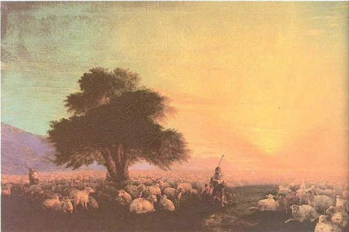 Rebanho de ovelhas com pastores indefinidos (Ivan Aivazovsky) - Reprodução com Qualidade Museu