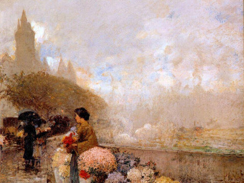 Florista à beira do Sena Paris (Childe Hassam) - Reprodução com Qualidade Museu