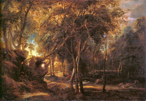 Paisagem da floresta ao nascer do sol (Peter Paul Rubens) - Reprodução com Qualidade Museu