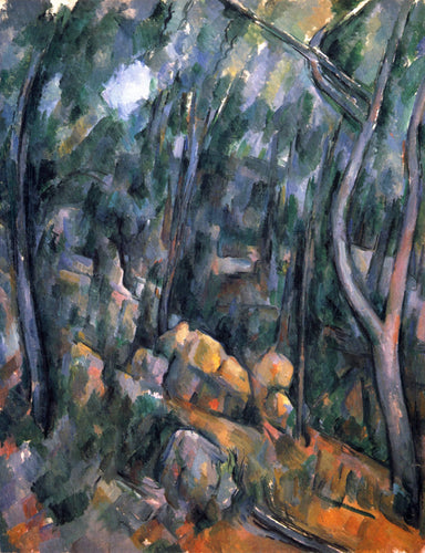 Floresta perto das cavernas rochosas acima do Chateau Noir (Paul Cézanne) - Reprodução com Qualidade Museu