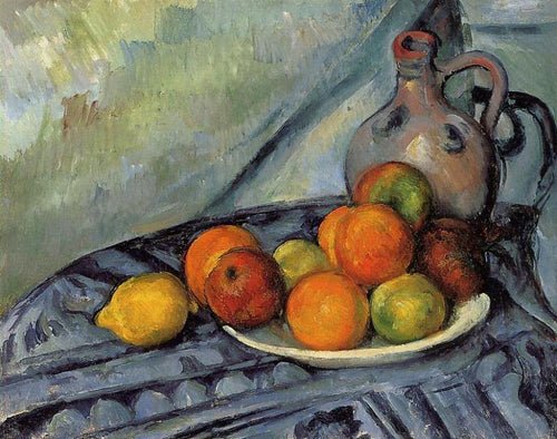Fruta E Jarro Em Uma Mesa (Paul Cézanne) - Reprodução com Qualidade Museu