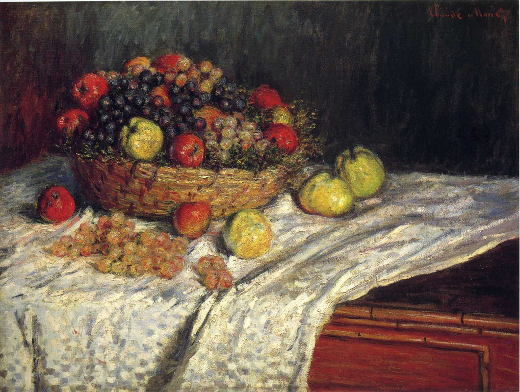 Cesta De Frutas Com Maçãs E Uvas (Claude Monet) - Reprodução com Qualidade Museu