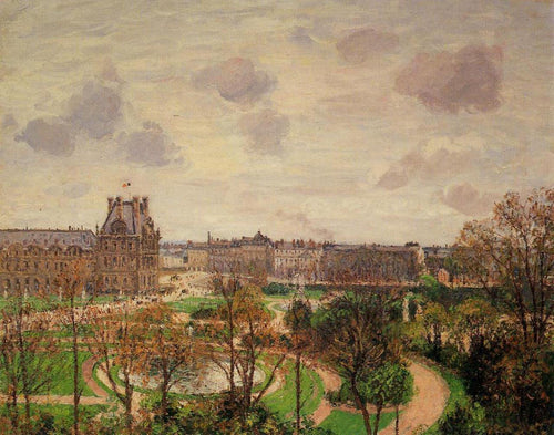 Jardim do Louvre Manhã, Tempo Cinzento (Camille Pissarro) - Reprodução com Qualidade Museu