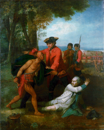 General Johnson salvando um oficial francês ferido do Tomahawk de um índio norte-americano - Replicarte