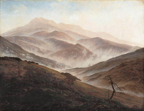 Paisagem de montanhas gigantes com nevoeiro crescente (Caspar David Friedrich) - Reprodução com Qualidade Museu