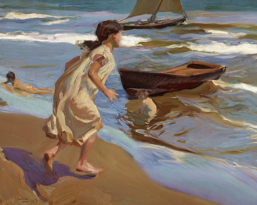 Menina entrando no banheiro (Joaquin Sorolla) - Reprodução com Qualidade Museu