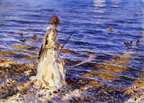Menina pescando (John Singer Sargent) - Reprodução com Qualidade Museu