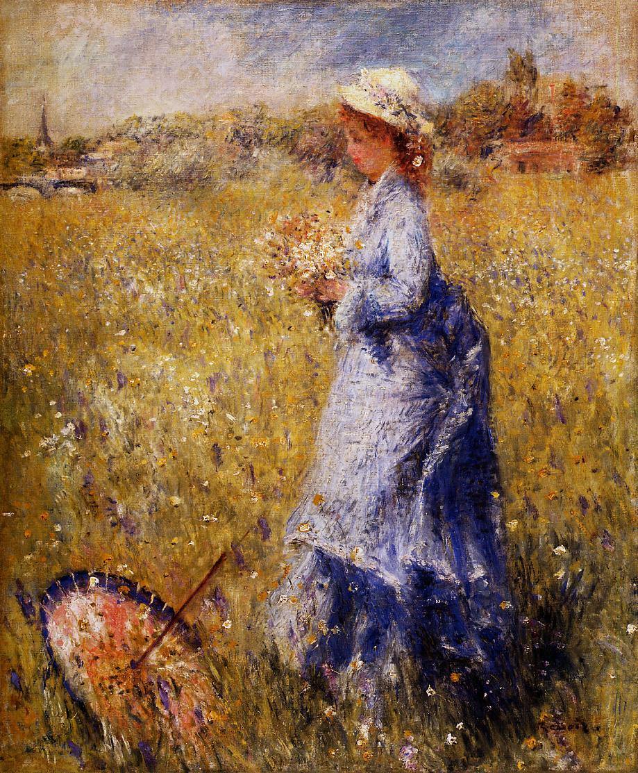 Menina colhendo flores (Pierre-Auguste Renoir) - Reprodução com Qualidade Museu