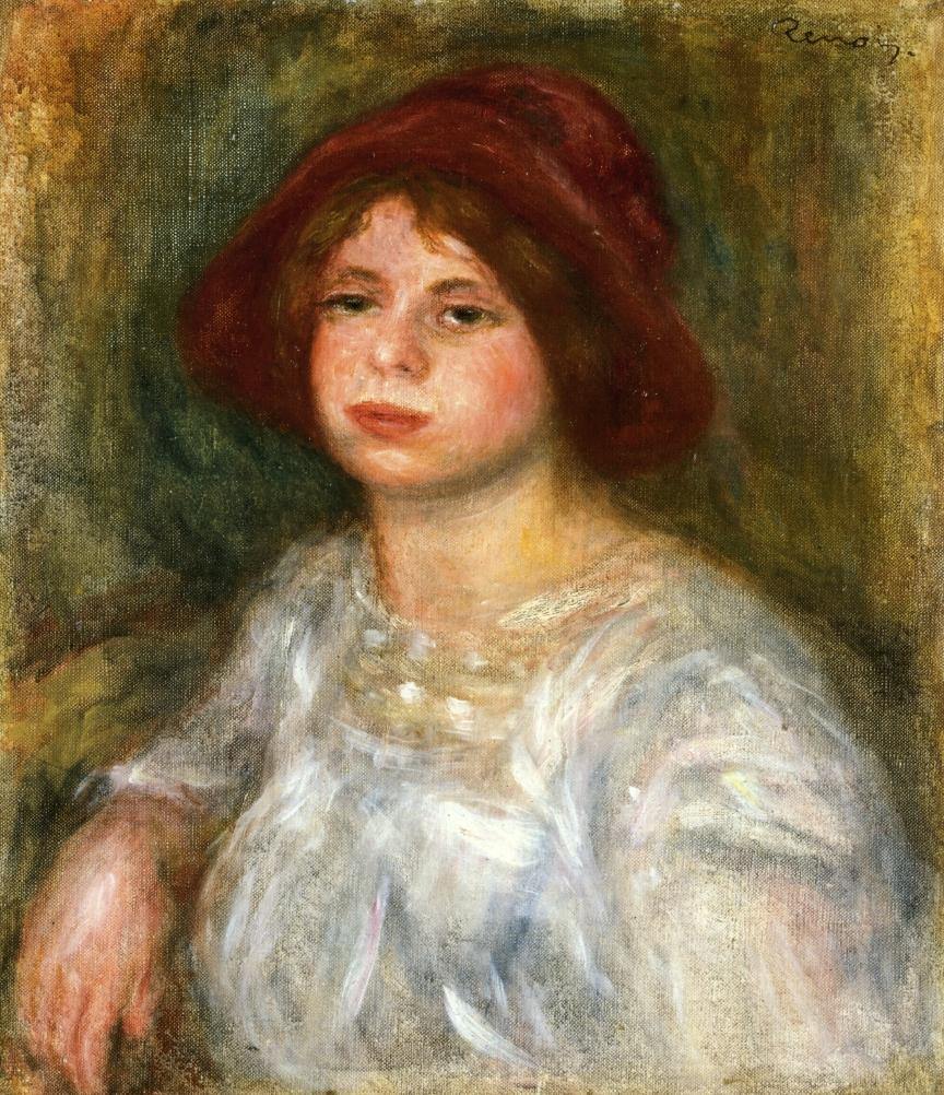 Menina de chapéu vermelho (Pierre-Auguste Renoir) - Reprodução com Qualidade Museu