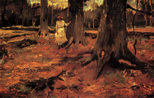 Menina de branco na floresta (Vincent Van Gogh) - Reprodução com Qualidade Museu