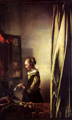 Menina lendo uma carta em uma janela aberta (Johannes Vermeer) - Reprodução com Qualidade Museu