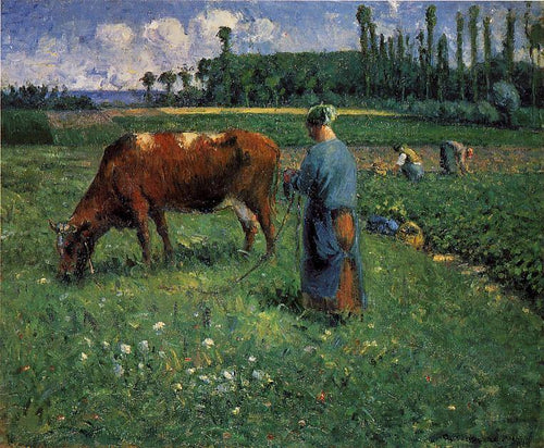 Menina cuidando de uma vaca no pasto (Camille Pissarro) - Reprodução com Qualidade Museu