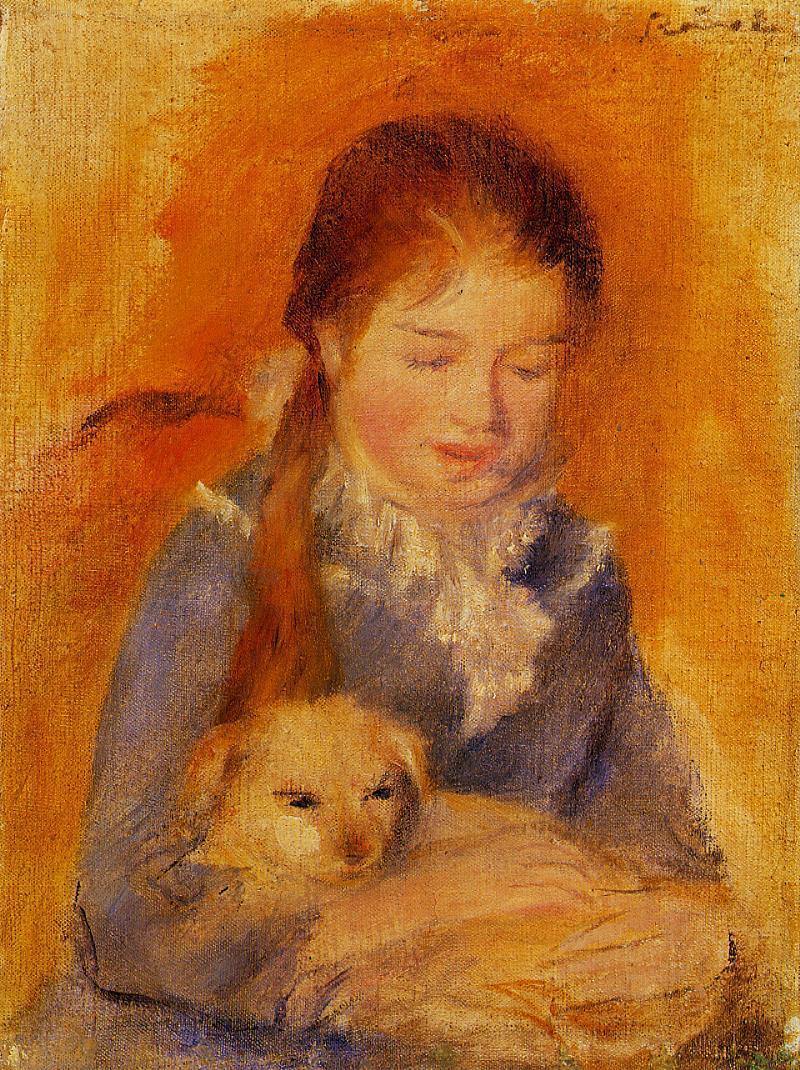 Menina Com Um Cachorro (Pierre-Auguste Renoir) - Reprodução com Qualidade Museu