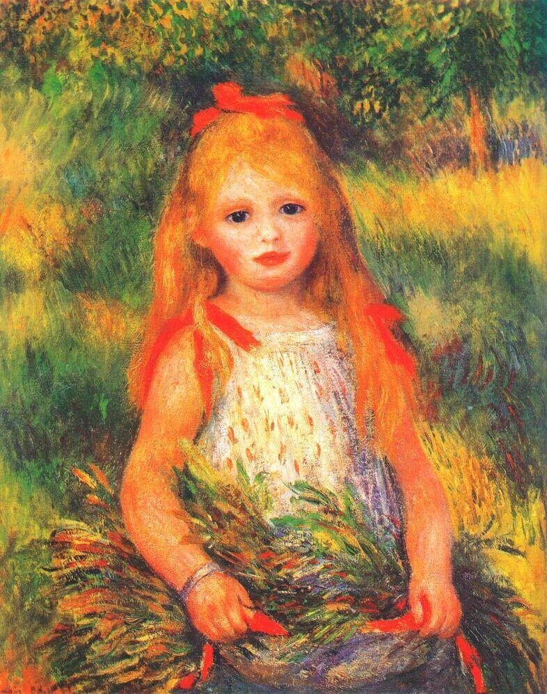 Menina com um ramo de flores (Pierre-Auguste Renoir) - Reprodução com Qualidade Museu