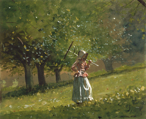 Menina com um ancinho de feno (Winslow Homer) - Reprodução com Qualidade Museu