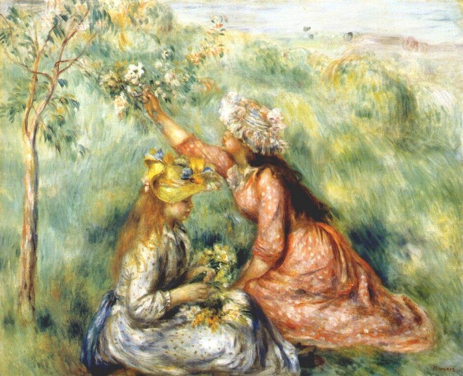 Meninas colhendo flores em um prado (Pierre-Auguste Renoir) - Reprodução com Qualidade Museu