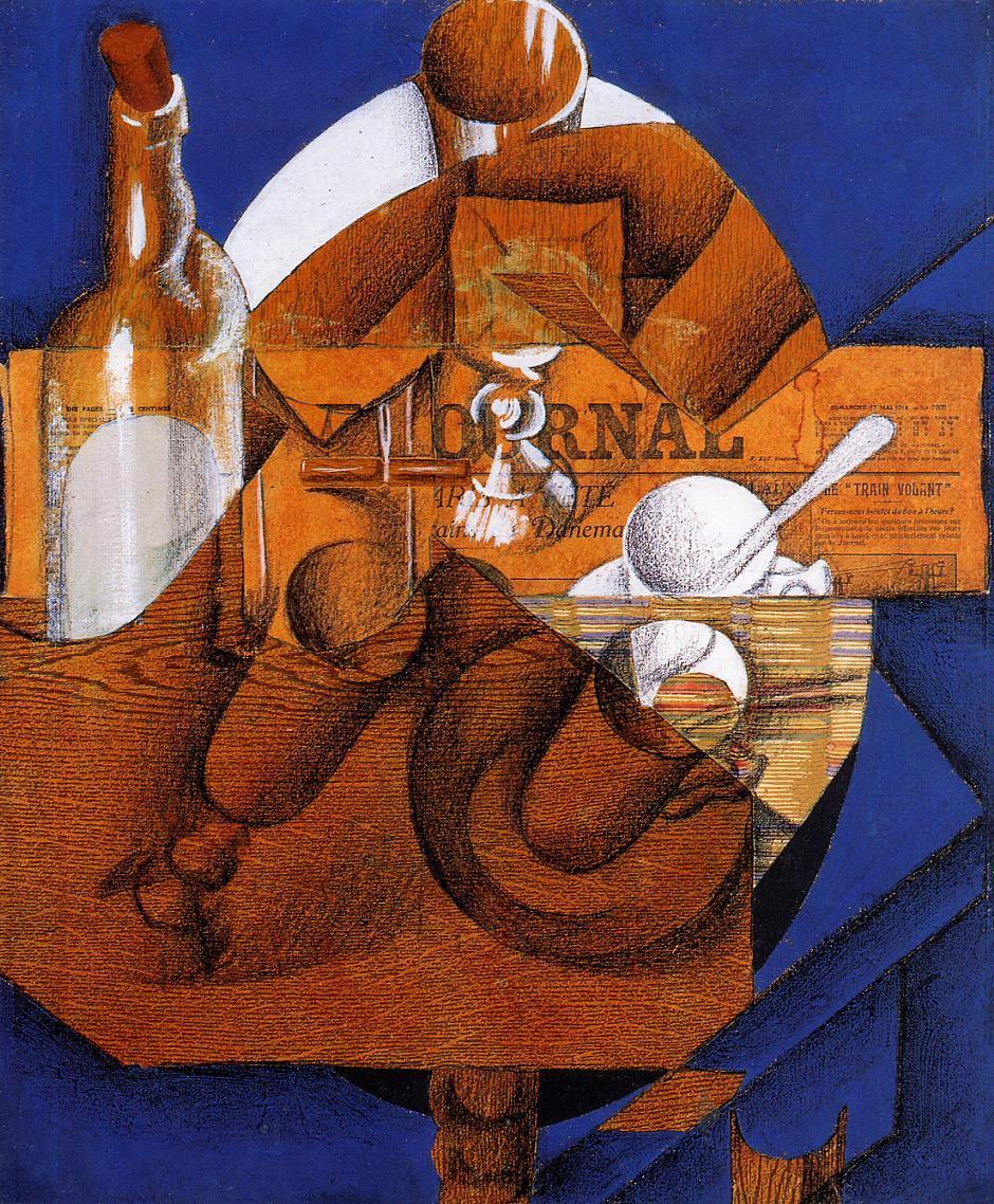Copo, copo e garrafa (Juan Gris) - Reprodução com Qualidade Museu