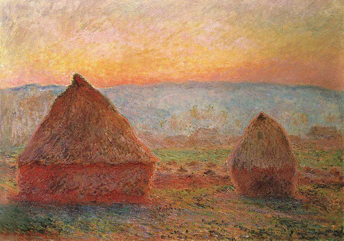 Grainstacks no pôr do sol de Giverny (Claude Monet) - Reprodução com Qualidade Museu