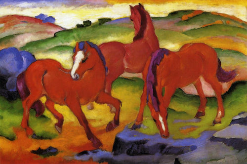 Os cavalos vermelhos (Franz Marc) - Reprodução com Qualidade Museu