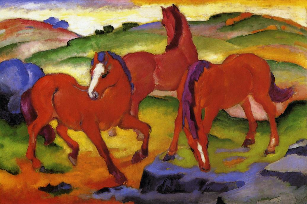 Os cavalos vermelhos (Franz Marc) - Reprodução com Qualidade Museu