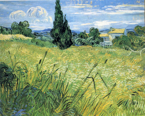 Campo de trigo verde com cipreste (Vincent Van Gogh) - Reprodução com Qualidade Museu