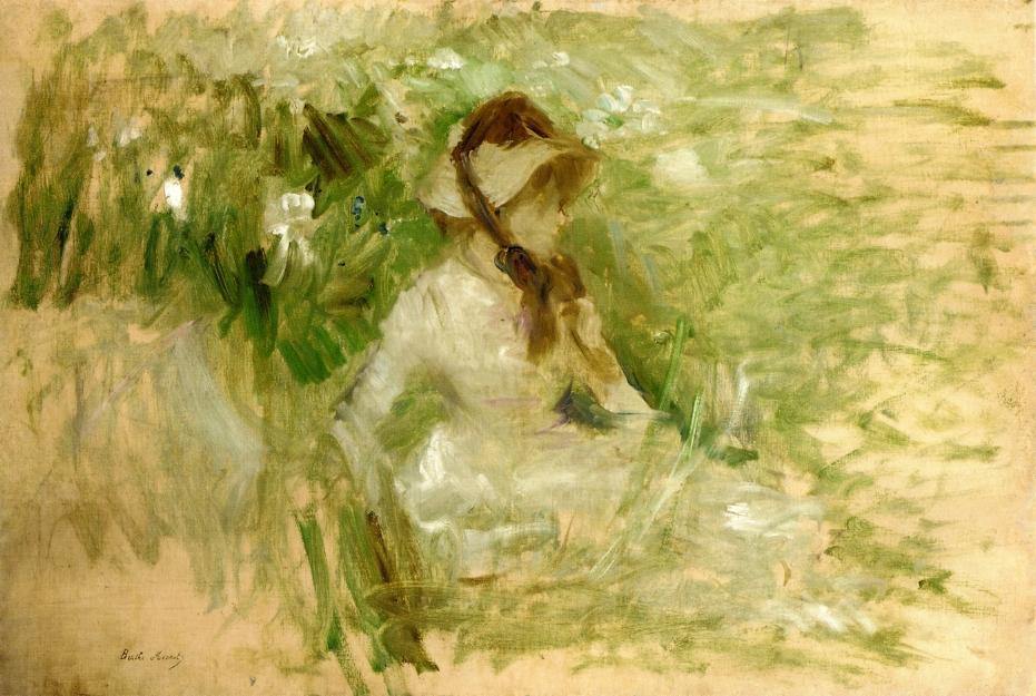 Mulher jovem sentada na grama - Replicarte