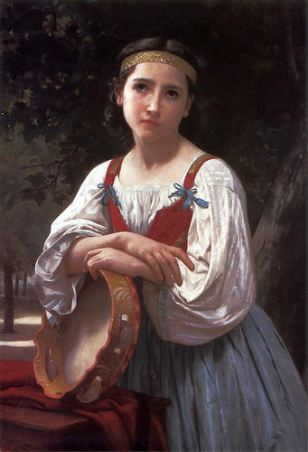 Menina cigana com tambor basco (William-Adolphe Bouguereau) - Reprodução com Qualidade Museu