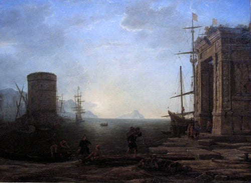 Vista do porto ao nascer do sol (Claude Lorrain) - Reprodução com Qualidade Museu