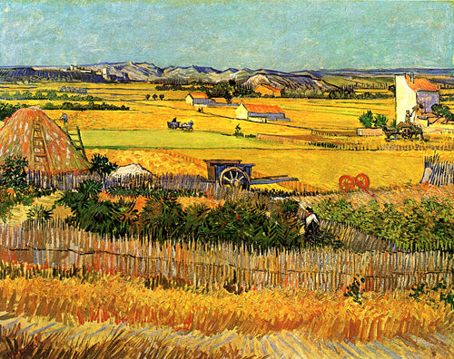 Colheita em La Crau com Montmajour ao fundo (Vincent Van Gogh) - Reprodução com Qualidade Museu