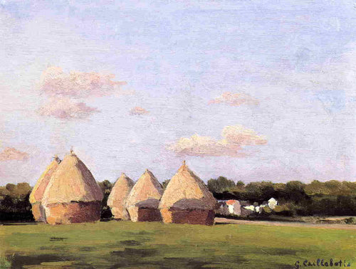 Colheita, Paisagem com Cinco Palheiros (Gustave Caillebotte) - Reprodução com Qualidade Museu
