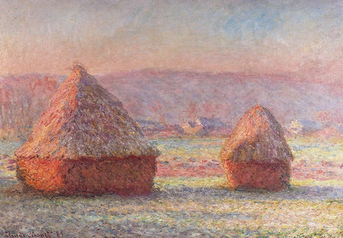 Haystacks - White Frost, Sunrise (Claude Monet) - Reprodução com Qualidade Museu