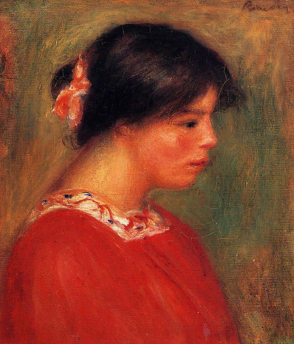 Cabeça De Mulher De Vermelho (Pierre-Auguste Renoir) - Reprodução com Qualidade Museu