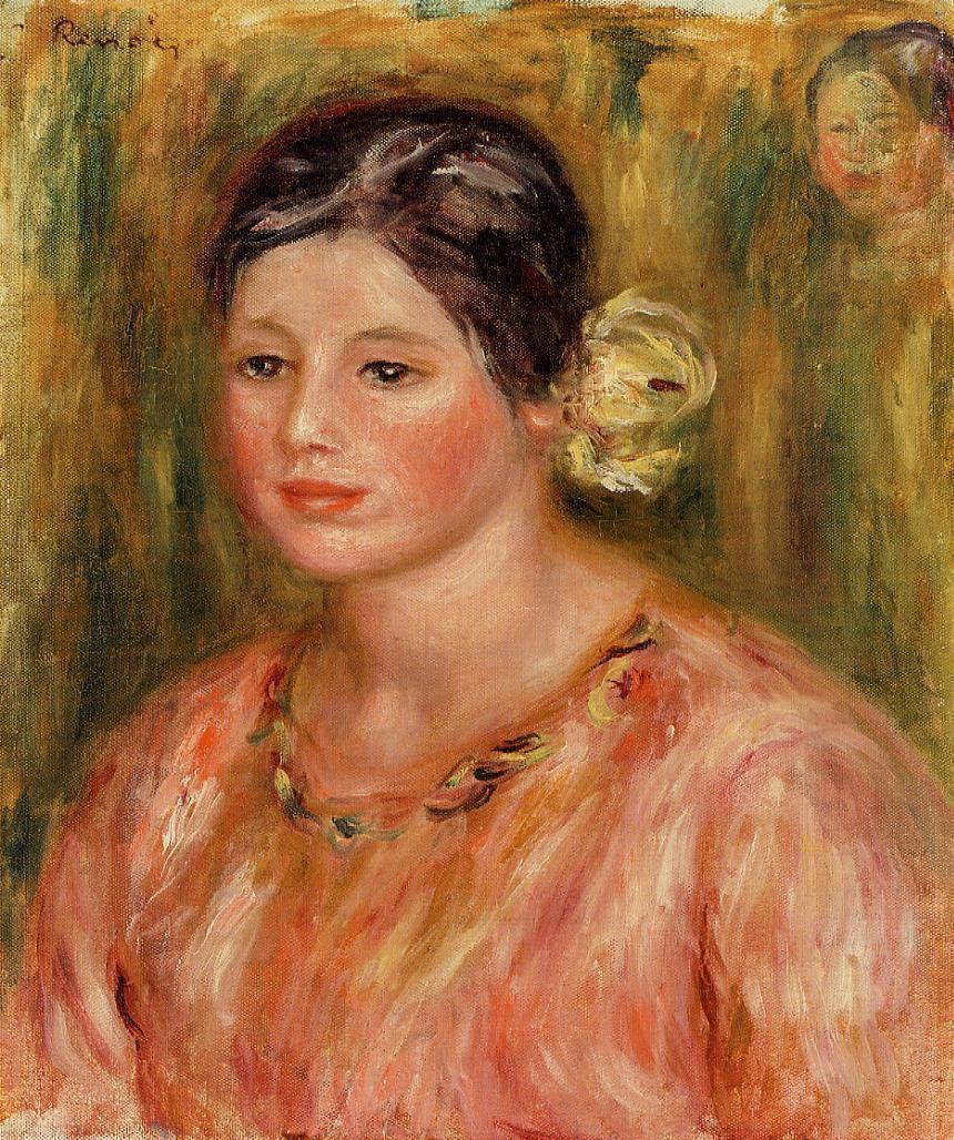 Cabeça De Uma Jovem De Vermelho (Pierre-Auguste Renoir) - Reprodução com Qualidade Museu