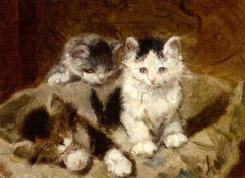 Três gatinhos brincalhões (Henriette Ronner-Knip) - Reprodução com Qualidade Museu