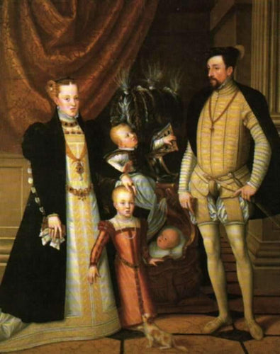 Maximilian II, sua esposa e três filhos