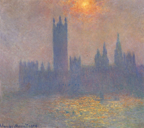 Casas do Parlamento Efeito da luz solar no nevoeiro (Claude Monet) - Reprodução com Qualidade Museu