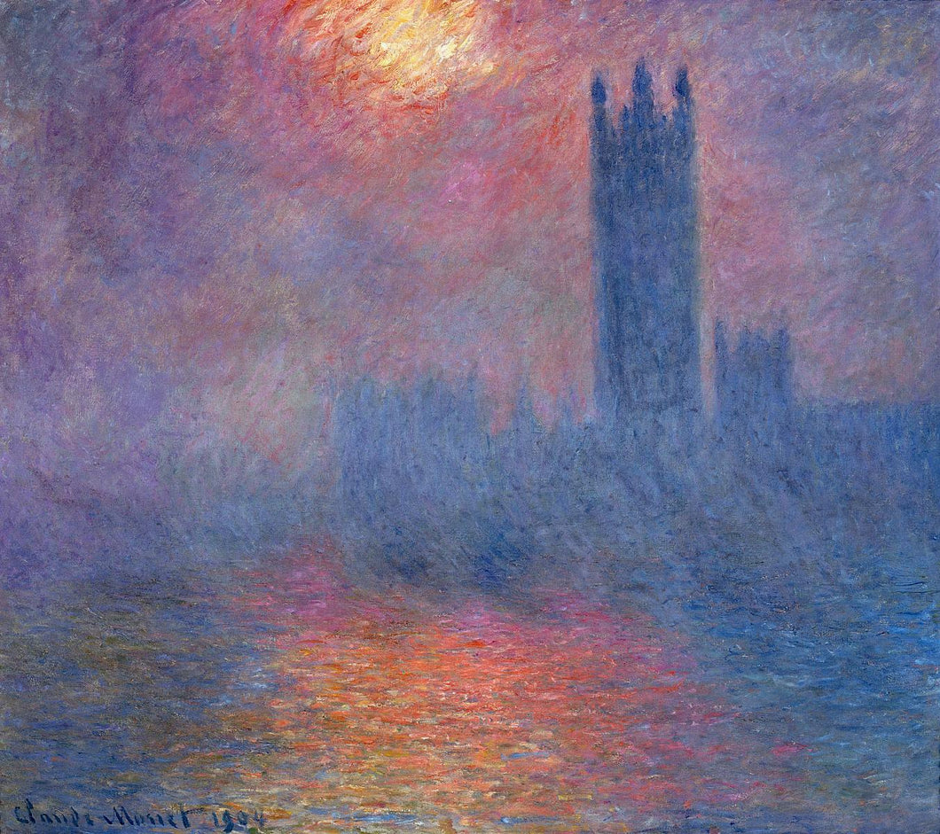 Casas do Parlamento em Londres Sol rompendo (Claude Monet) - Reprodução com Qualidade Museu