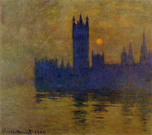 Casas do Parlamento, pôr do sol (Claude Monet) - Reprodução com Qualidade Museu