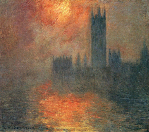 Casas do Pôr do Sol do Parlamento (Claude Monet) - Reprodução com Qualidade Museu