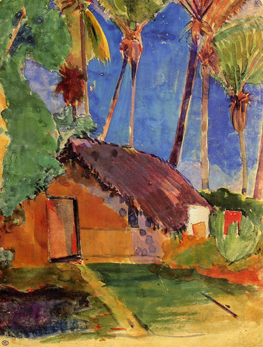 Cabana de palha sob palmeiras