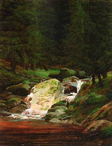Evergreens perto da cachoeira (Caspar David Friedrich) - Reprodução com Qualidade Museu