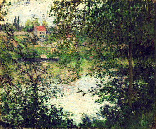 Ile De La Grande Jatte através das árvores (Claude Monet) - Reprodução com Qualidade Museu